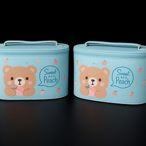 “Sweet as a Peach Bear Makeup Bag Set of 2, Large & Small, BLUE New”